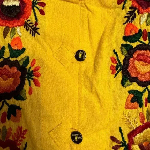 Yellow floral embroidered sleeveless top mandarin collar size XL F43 - Picture 3 of 6
